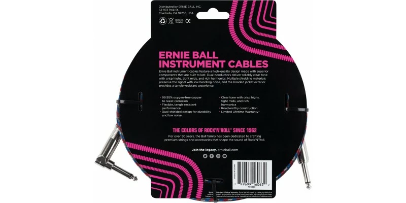 Top 10 👍 Ernie Ball 25 Foot Braided Straight/Angle Instrument Cable Red/Blue/White 👏 4 Top 10 👍 Ernie Ball 25 Foot Braided Straight/Angle Instrument Cable Red/Blue/White 👏 - Image 2