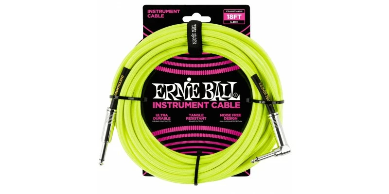 Coupon 👍 Ernie Ball 18 Foot Braided Straight/Angle Instrument Cable Neon Yellow ✔️