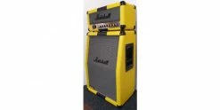 Cheapest ❤️ Marshall Design Store 2525H And 2536A Yellow With Black Stripe Half Stack 🌟 -Cheap Guitar Store marshall custom shop 2525h and 2536a yellow with black stripe half stack front angle