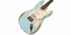Promo 💯 Vintage V6H ICON HSS Ultra-Gloss Distressed Laguna Blue 🧨 -Cheap Guitar Store vintage v6h icon hss ultra gloss distressed laguna blue body angle